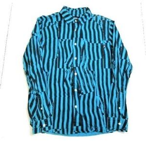 Stussy Shirt Adult Medium‎ Button Up Pocket WILD Striped Turquoise Casual Mens